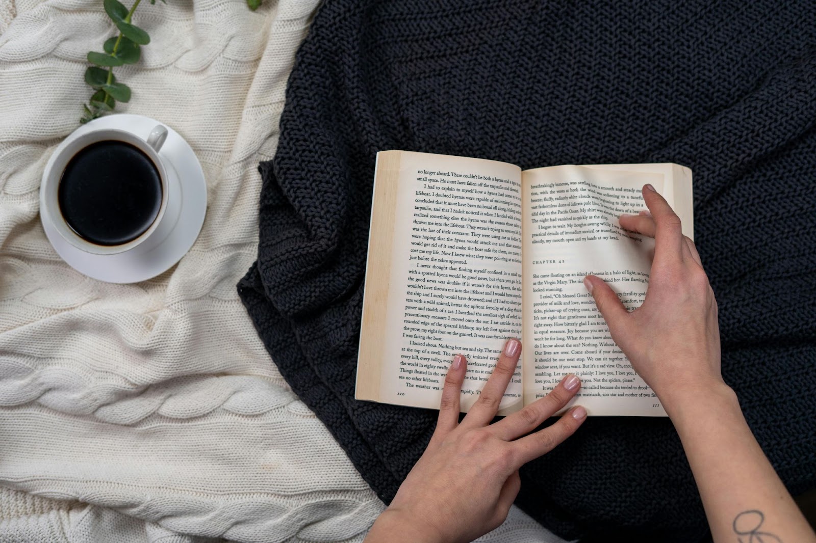 Reading a book with coffee - the happiness trap