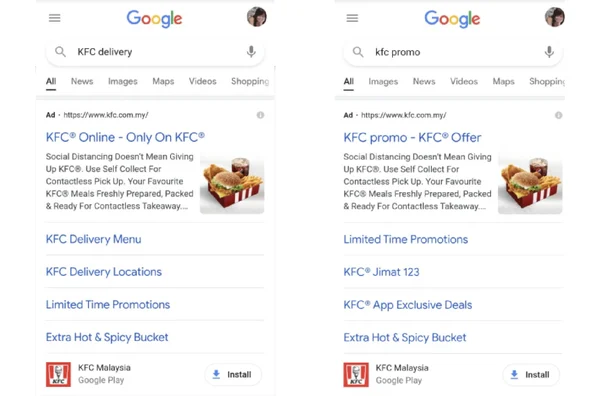 KFC responsive search ads