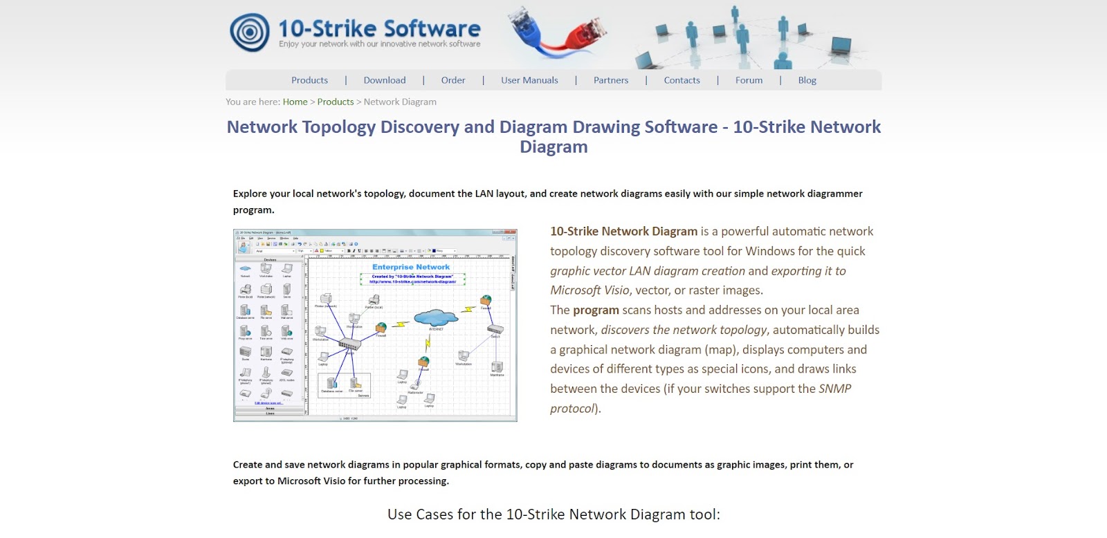 A screenshot of 10-Strike Software's website