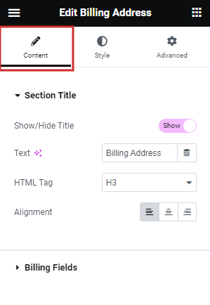 Edit the content from the Content section