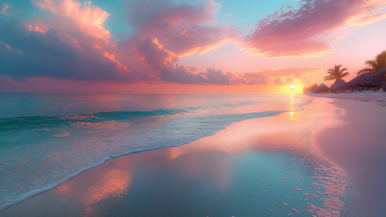 Sunrise over Mamitas Beach with pink and orange skies.