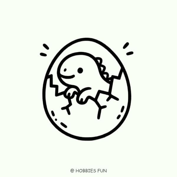 Easy Cute Baby Dinosaur Drawing, Baby Dinosaur Hatchling