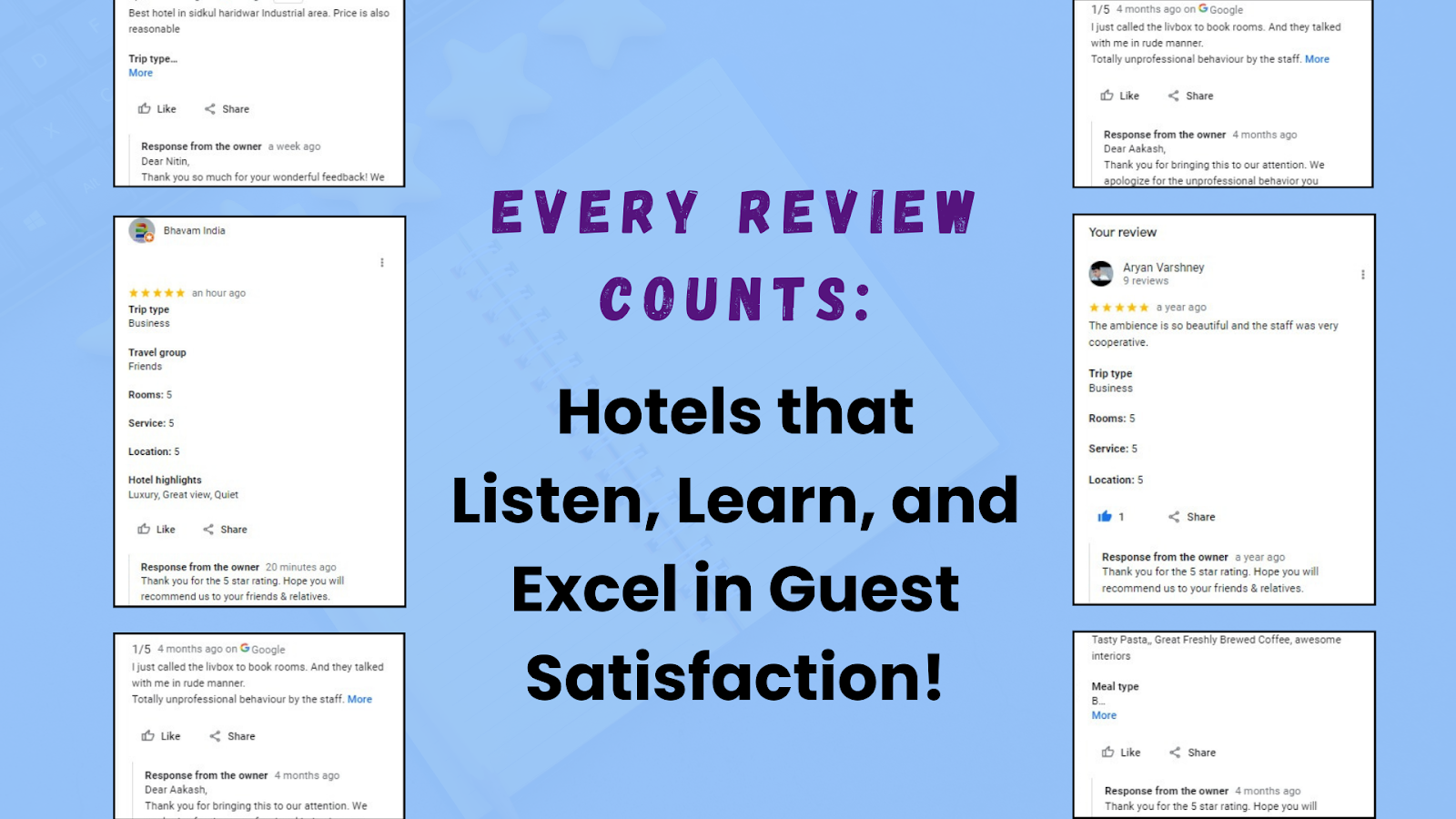 Optimised review reply samples for hotels across different star ratings