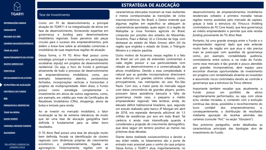 Relatório do fundo relatório gerencial estratégia de alocação