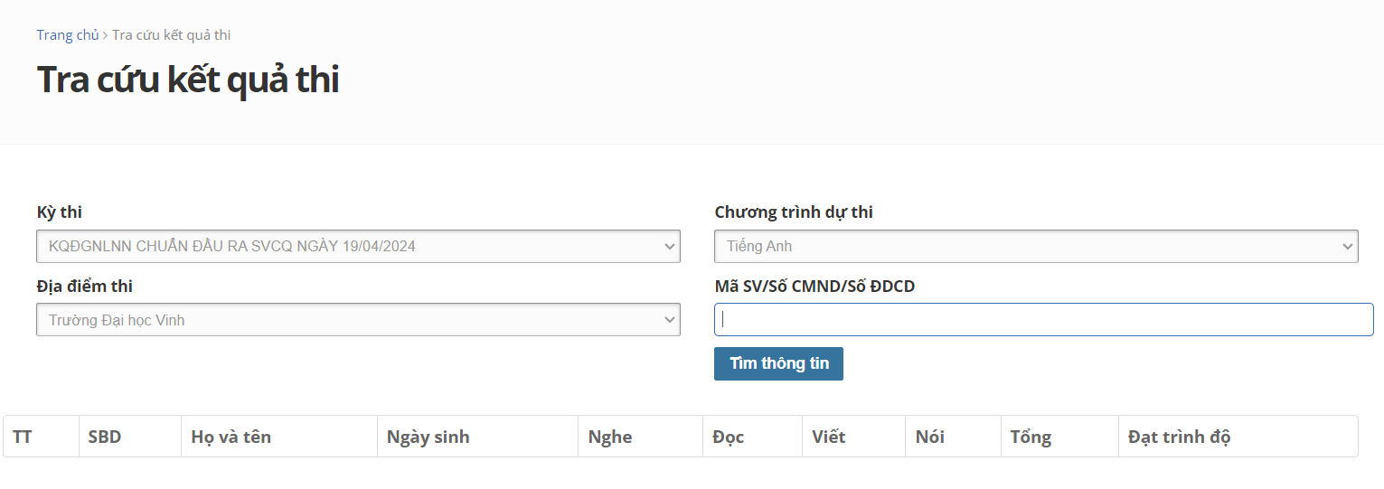 Tra cứu kết quả thi VSTEP Đại học Vinh theo 3 bước