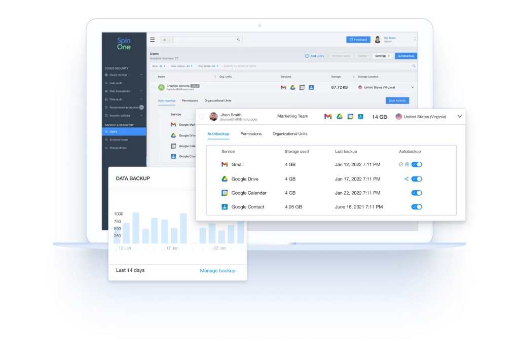 Automated backups: SpinBackup automatically schedules and performs backups of all Google Workspace data, ensuring that important files are always protected.