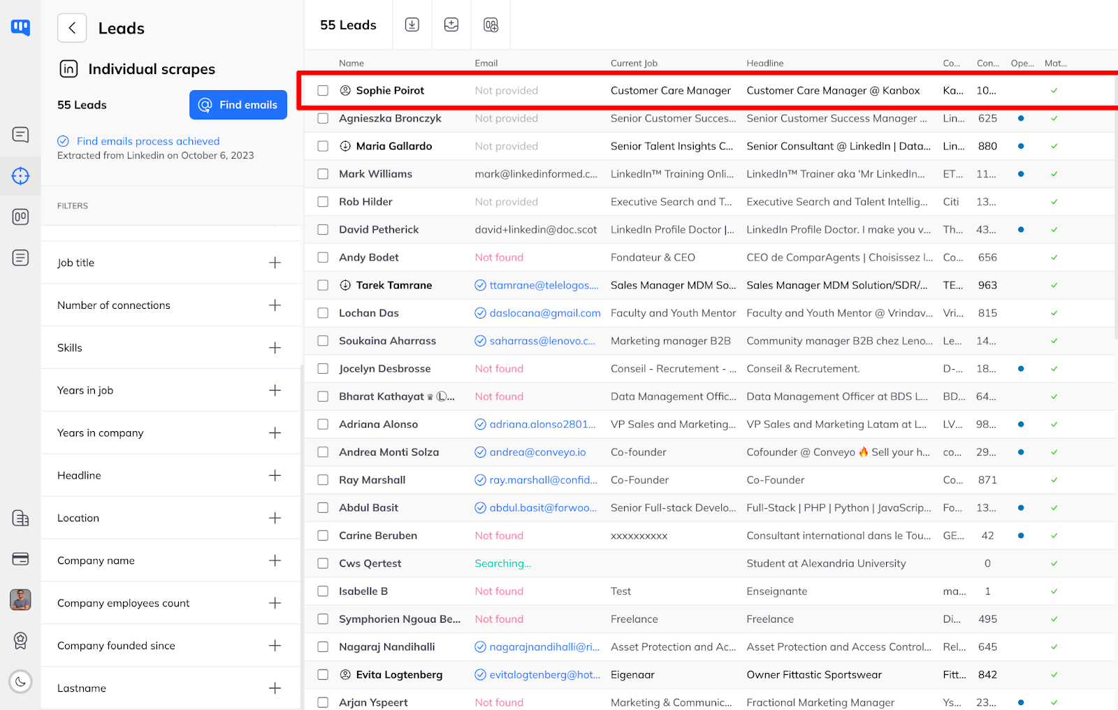 Individual profiles exported