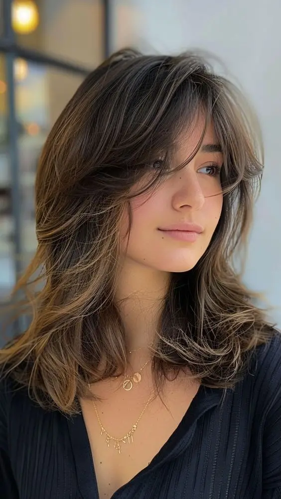 Picture of a lady wearing the Glam Curtain Bangs With Layers