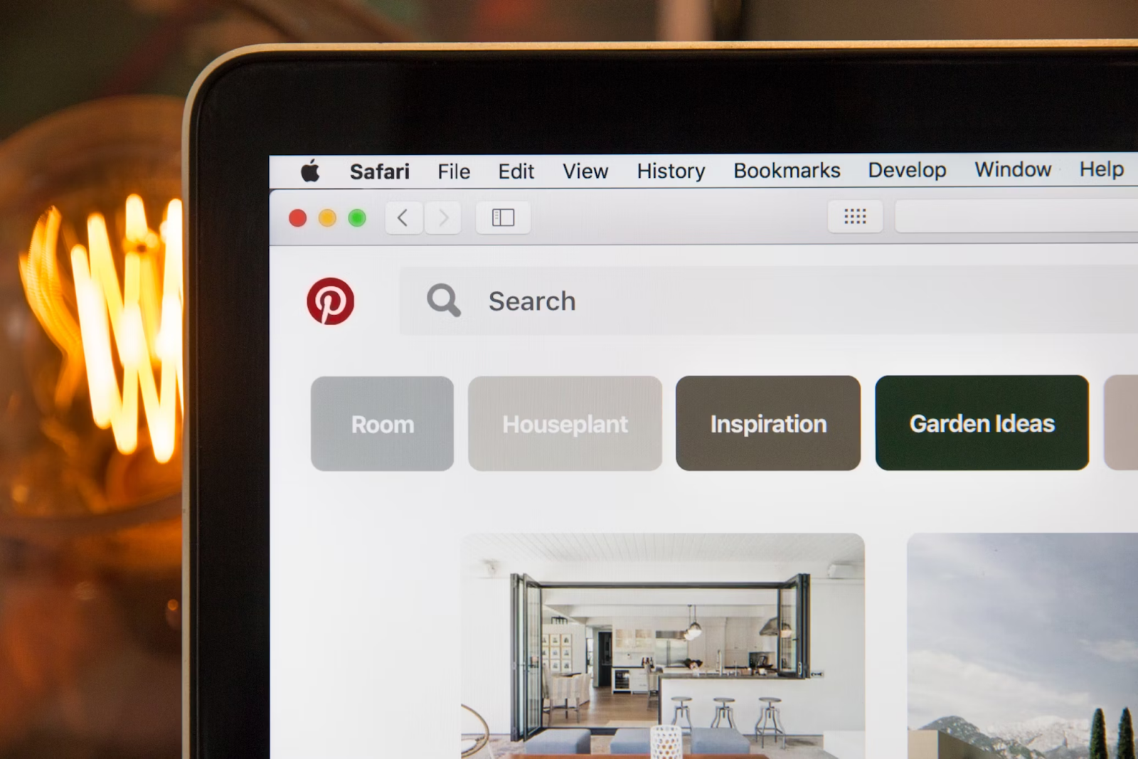 Laptop screen showing Pinterest homepage