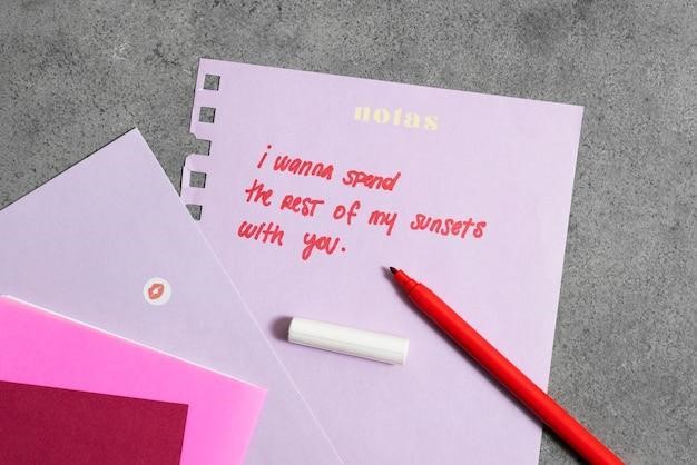 Love letter of note with collection of romantic stationery