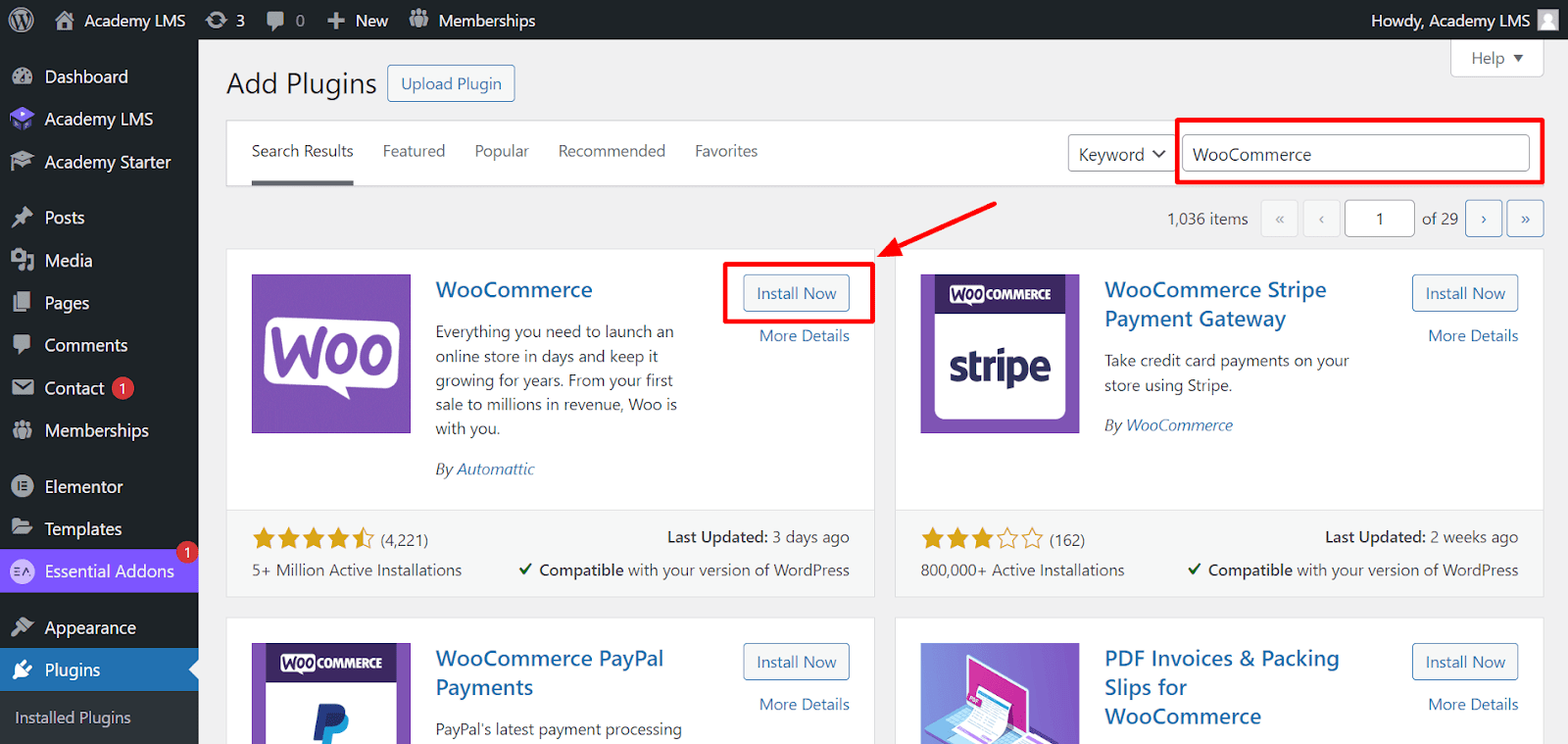 Install and active WooCommerce for payment option.