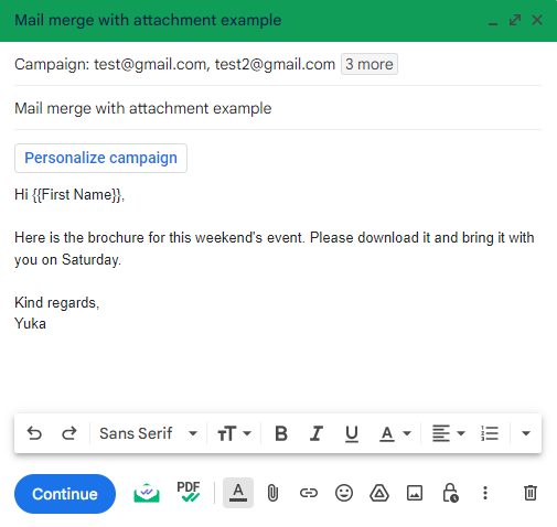 Composing an email with First Name merge field