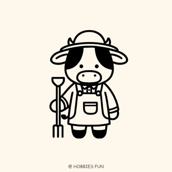 Cow as a Farmer Drawing Cute