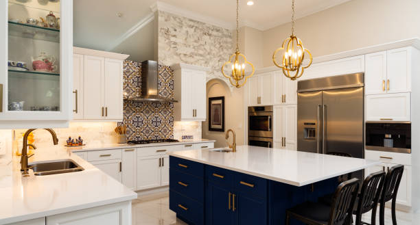 Blue And White Colour Kitchen 