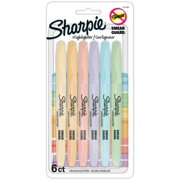 Staples/Walmart 6-Pack of Sharpie Chisel Tip Pocket-Style Highlighters in Assorted Pastel Colors