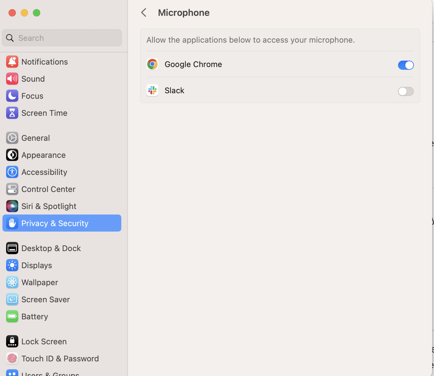 Screenshot of Mac settings