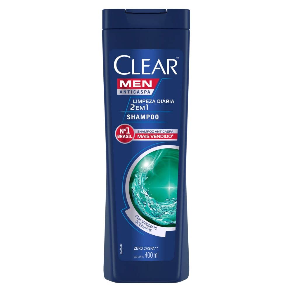 Shampoo Anticaspa Clear Men Limpeza Diaria 2 Em 1, 400Ml