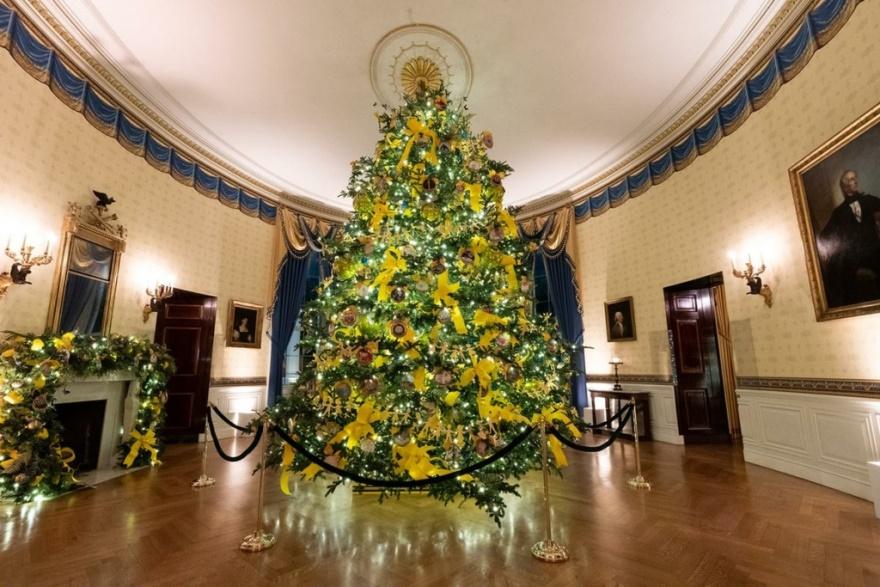 Cây thông Giáng Sinh của Đệ nhất phu nhân Melania Trump trong Phòng Xanh năm 2020. (Ảnh: Tài liệu công cộng)