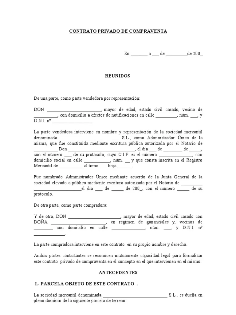 Modelo de Contrato Privado de Compraventa