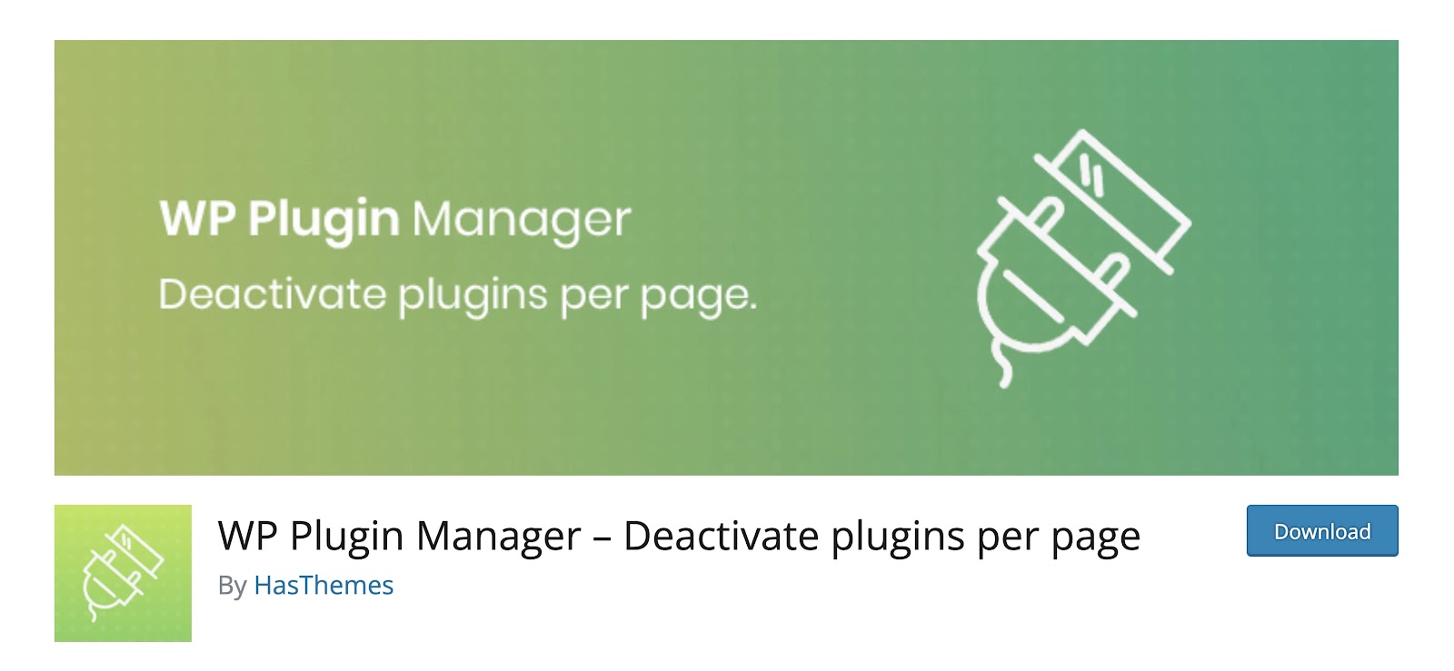 Captura de pantalla de WP Plugin Manager con un botón para descargar el software.