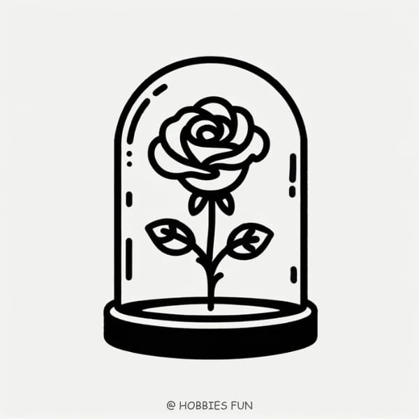 Easy Cute Rose in Glass Dome Drawing