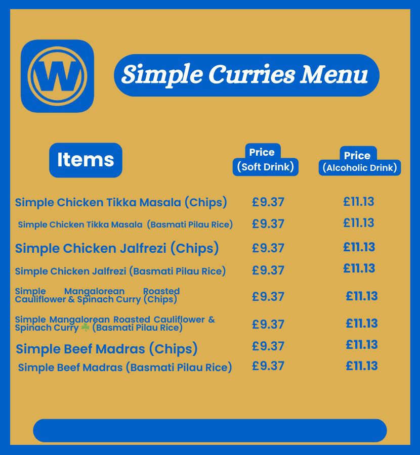 Simple Curries menu 