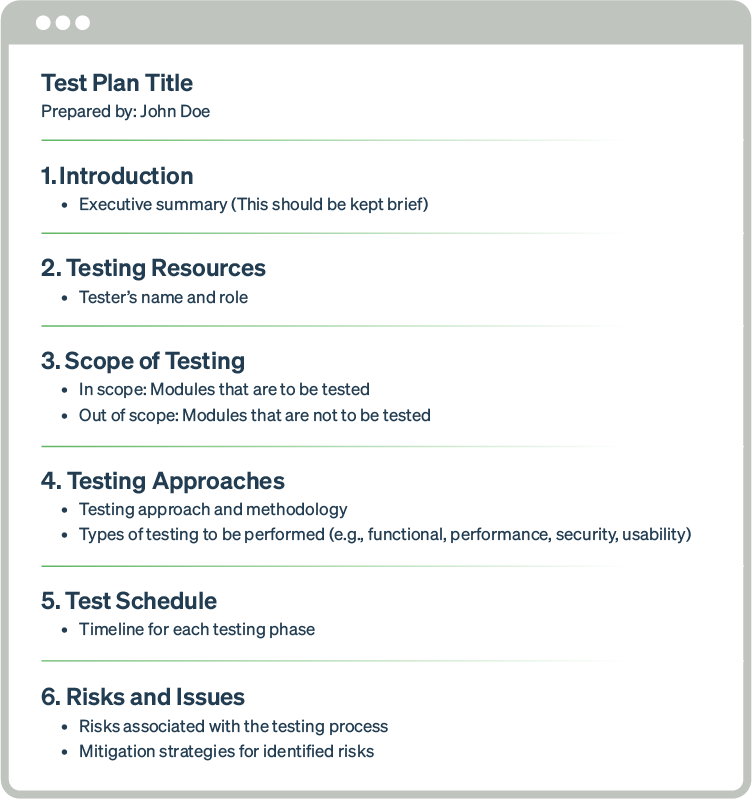 One-page test plan template and example

