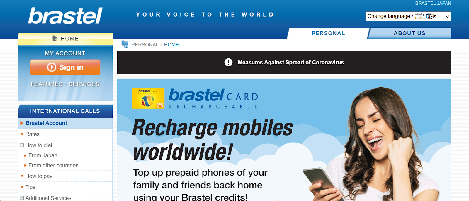 Brastel Telecom website snapshot highlighting the services it offers.