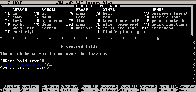 WordStar on MS-DOS