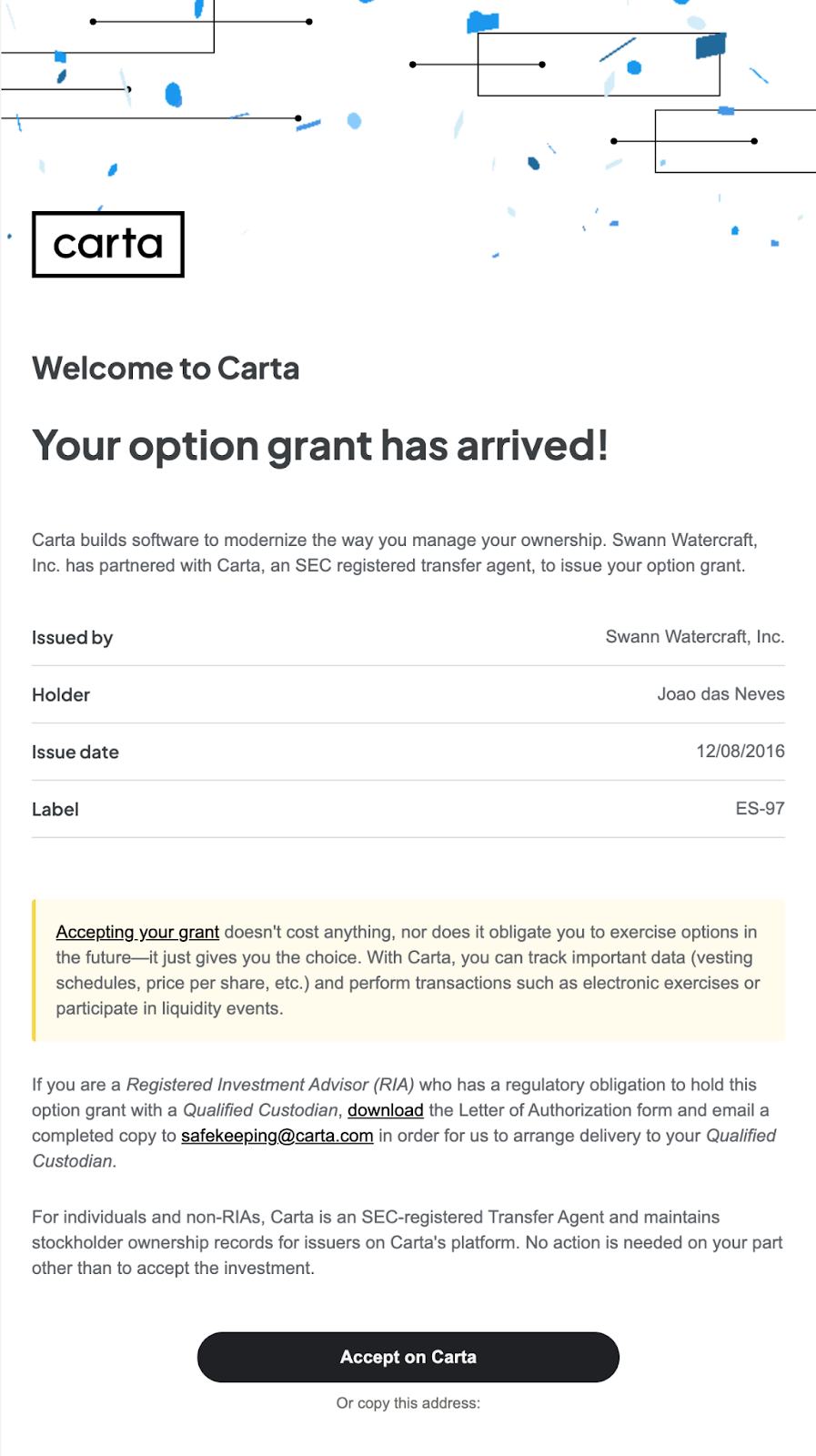 How do I accept my option grant?