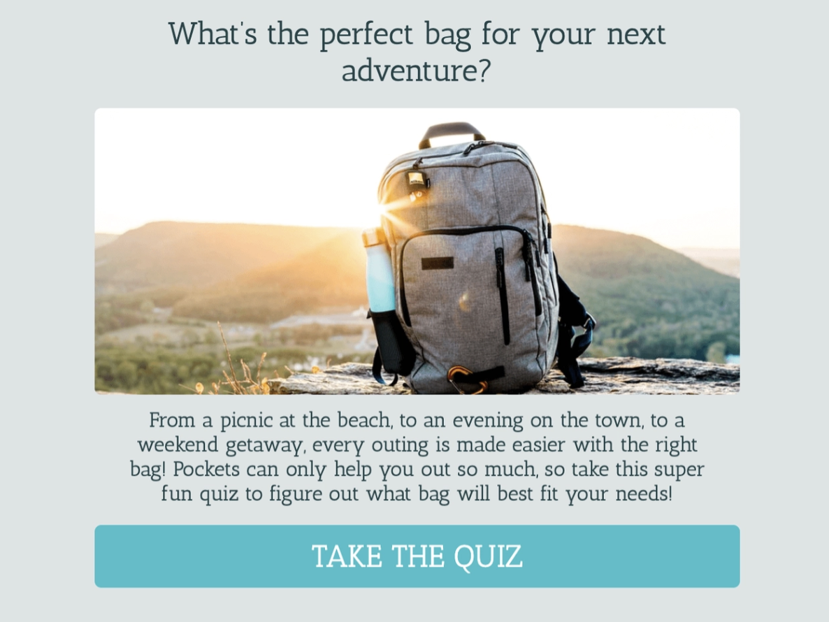 quiz example to maximize your travel blog in chatgpt: what's the perfect bag for your next adventure?