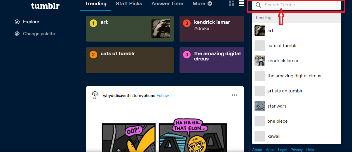 A glimpse into Tumblr's interface