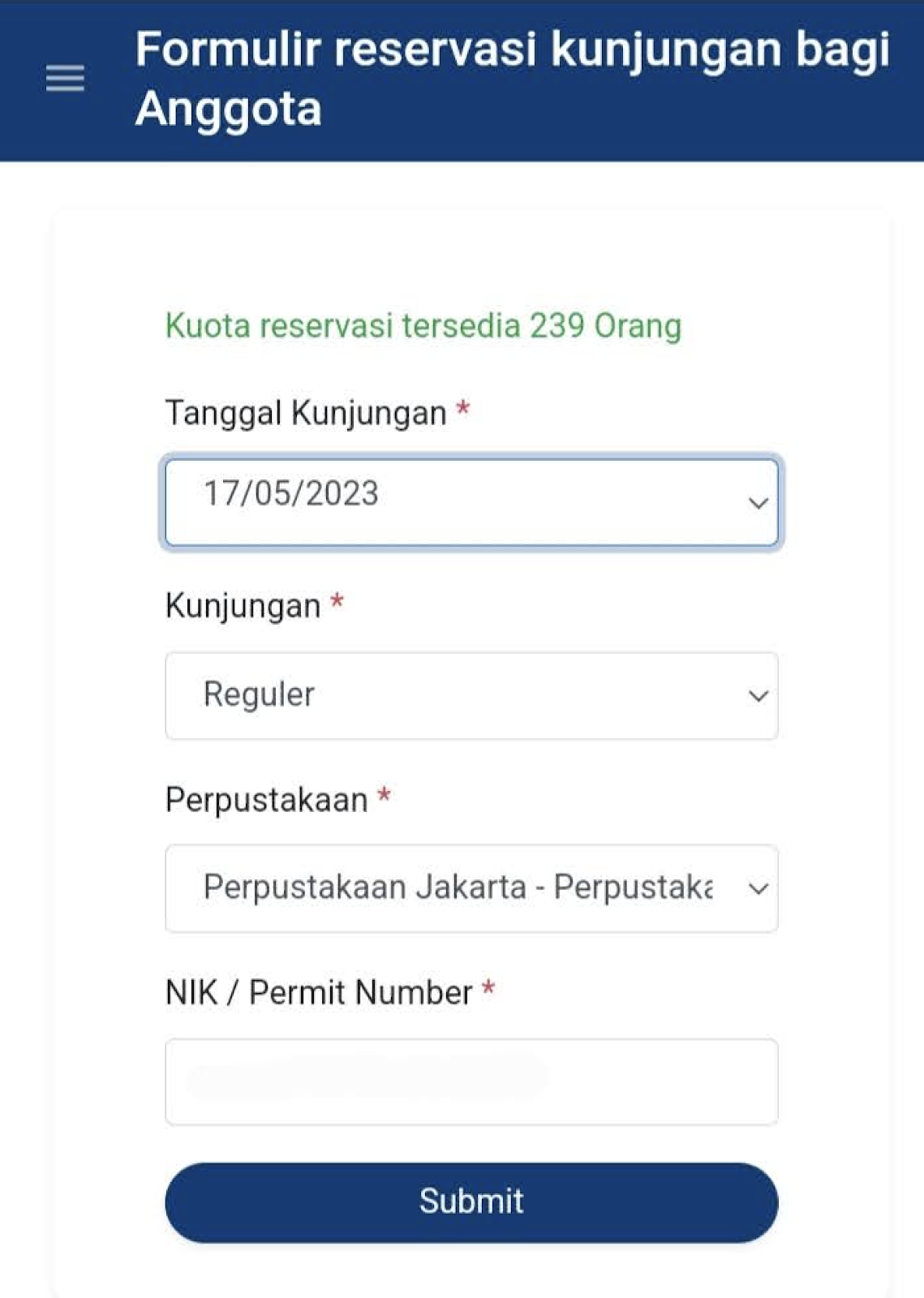 Reservasi kunjungan di JAKI