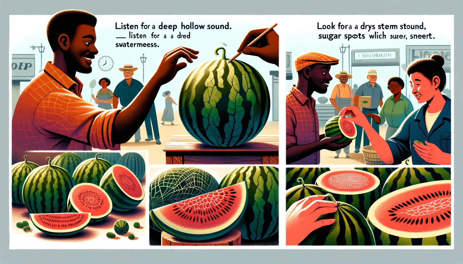Um processo de como escolher uma melancia pelo talo e as manchas
