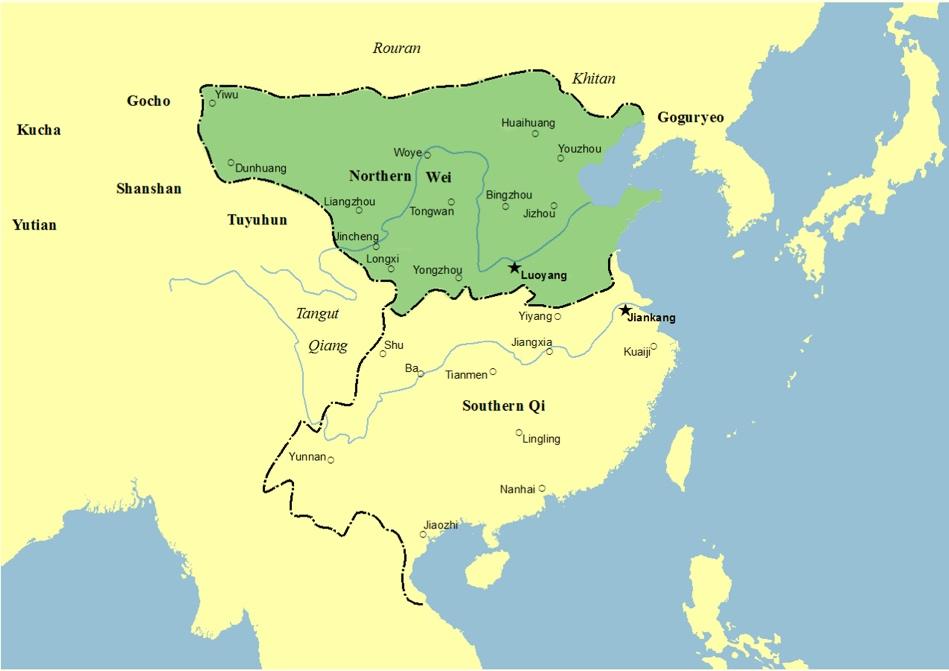 Northern Wei territory. They were bordered to the south by the Southern Qi from 479 to 502, and by the Liang from 502.