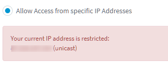 Messaggio che indica che l'IP corrente è limitato