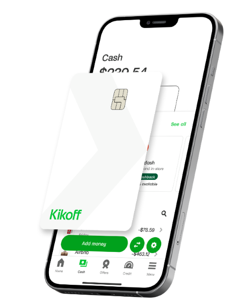 A virtual view of the Kikoff Secured credit card that helps people build credit. 
