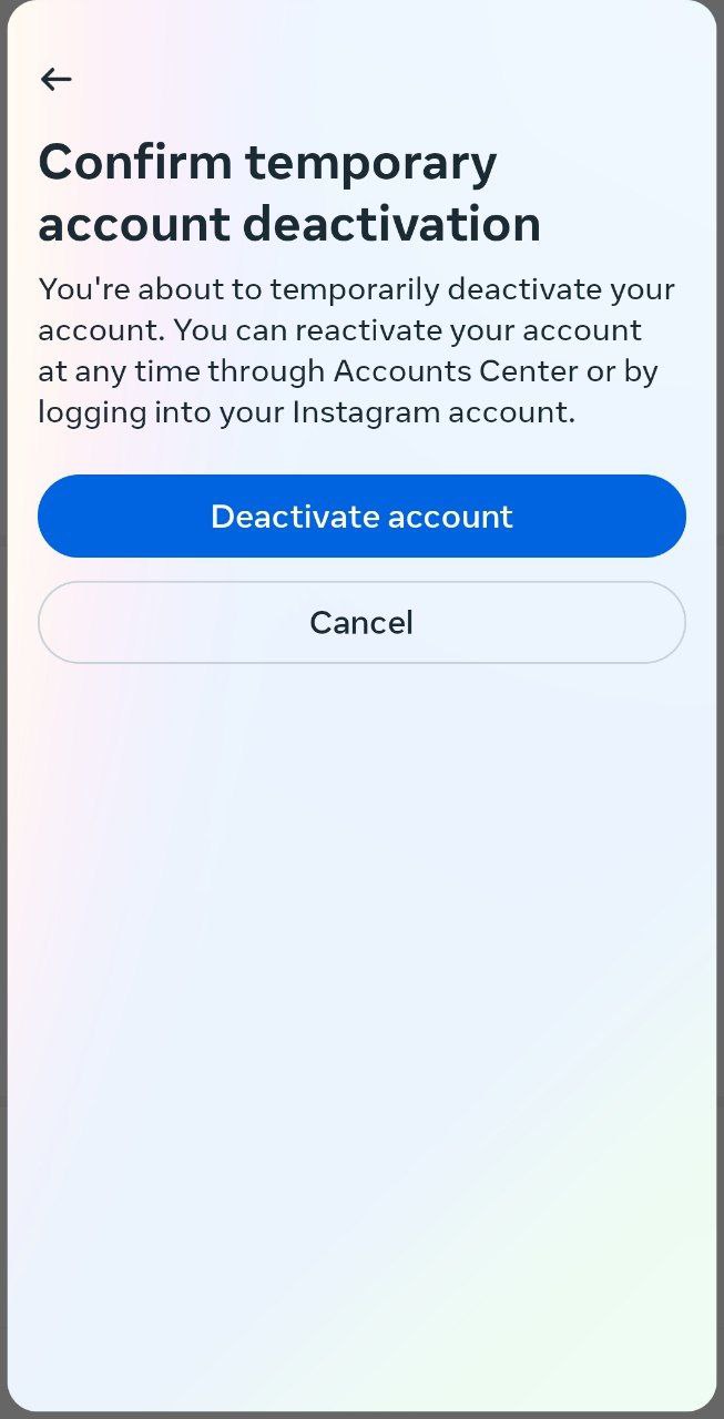 Confirm deactivating account