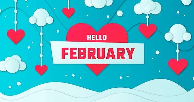 Hello February graphic With Hearts