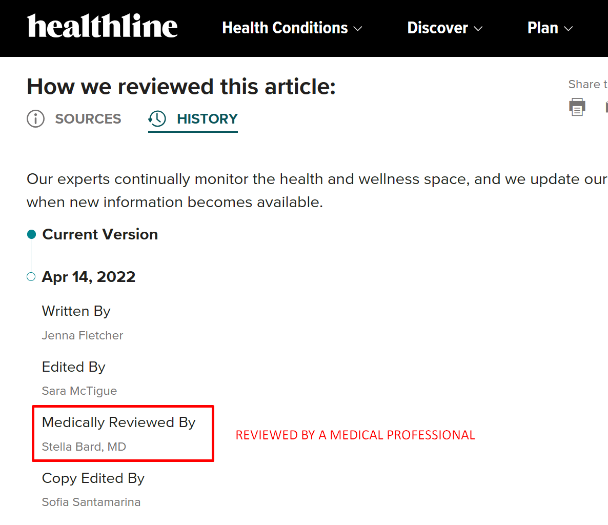 Healthline article history 