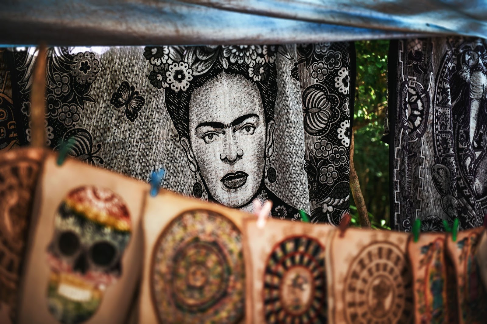 Image of Frida Kahlo’s self portrait used in the textile and sold in the market 