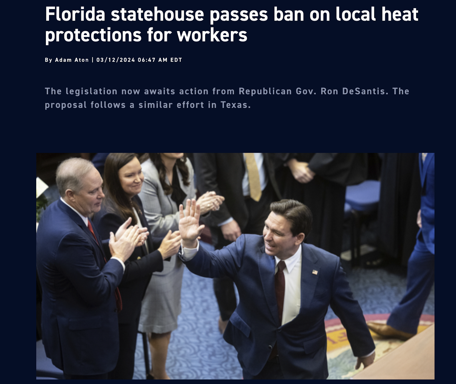 Florida statehouse passes ban on local heat protections for workers