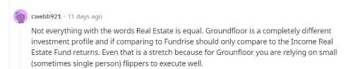 A person on Reddit explains the differences between Fundrise vs Groundfloor. 