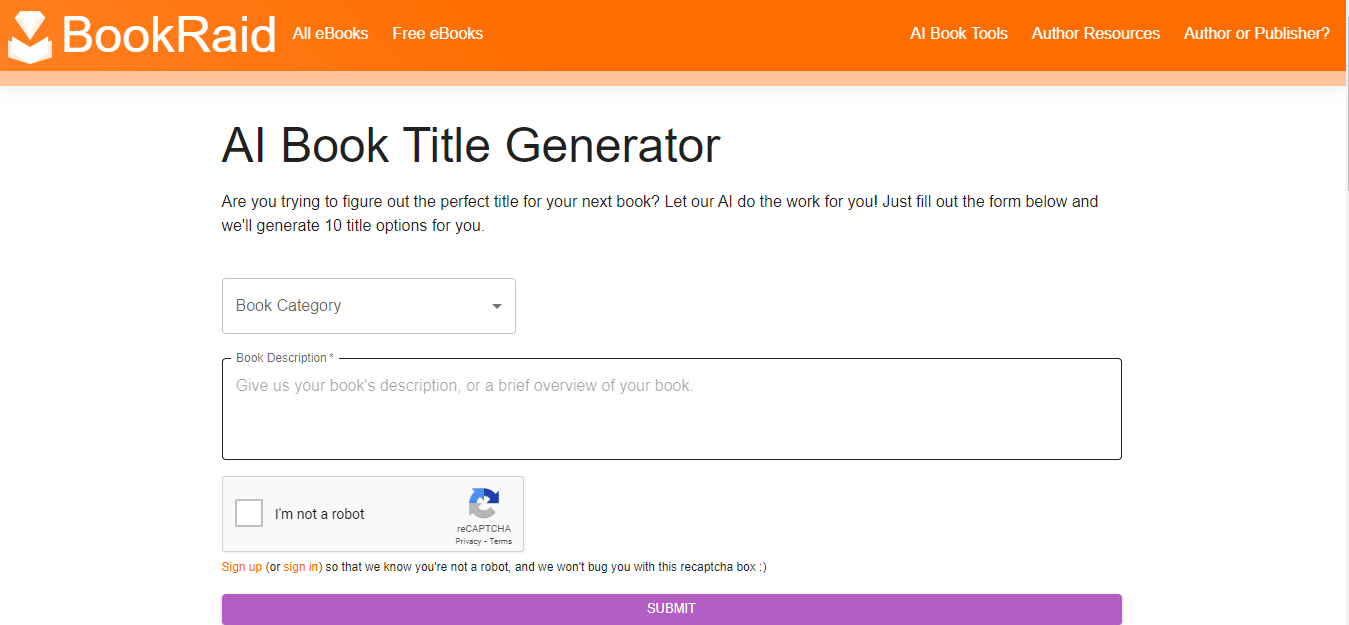 BookRaid's AI Book Title Generator