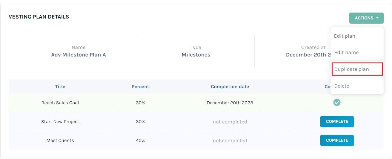 duplicate vesting plan 