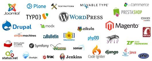 A collage of different website platform logos. 
