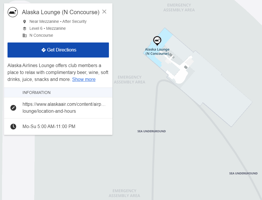 Location of the Alaska Airlines Lounge (N Concourse) at Seattle-Tacoma International Airport