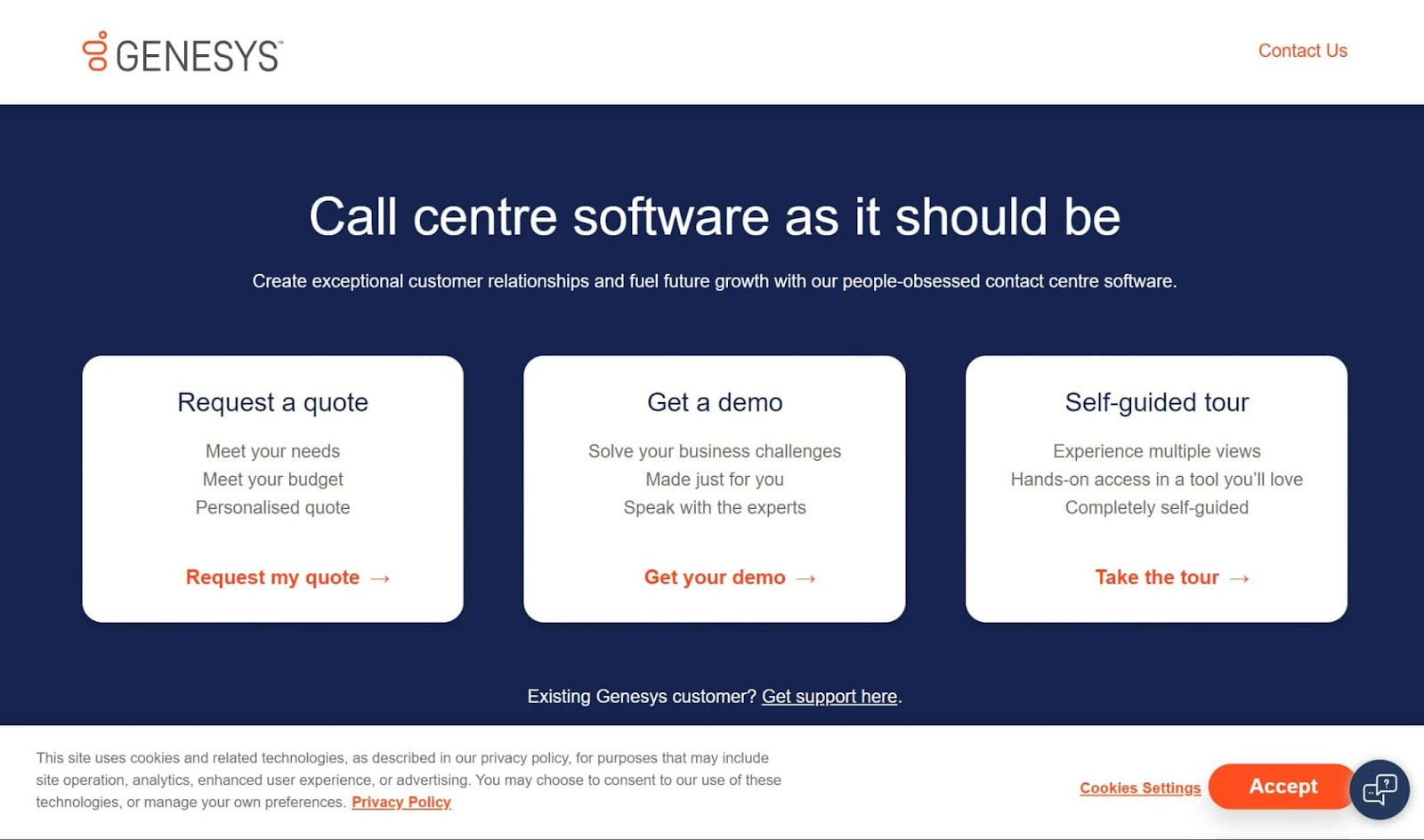 Screenshot of Genesys Cloud website