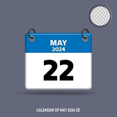 Premium PSD | 3d calendar of date may 2024