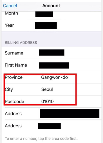 You will also have to change your Account details and Billing Address. You can add some of your personal details but make sure to add some details related to Korean areas in the tabs that are not covered.